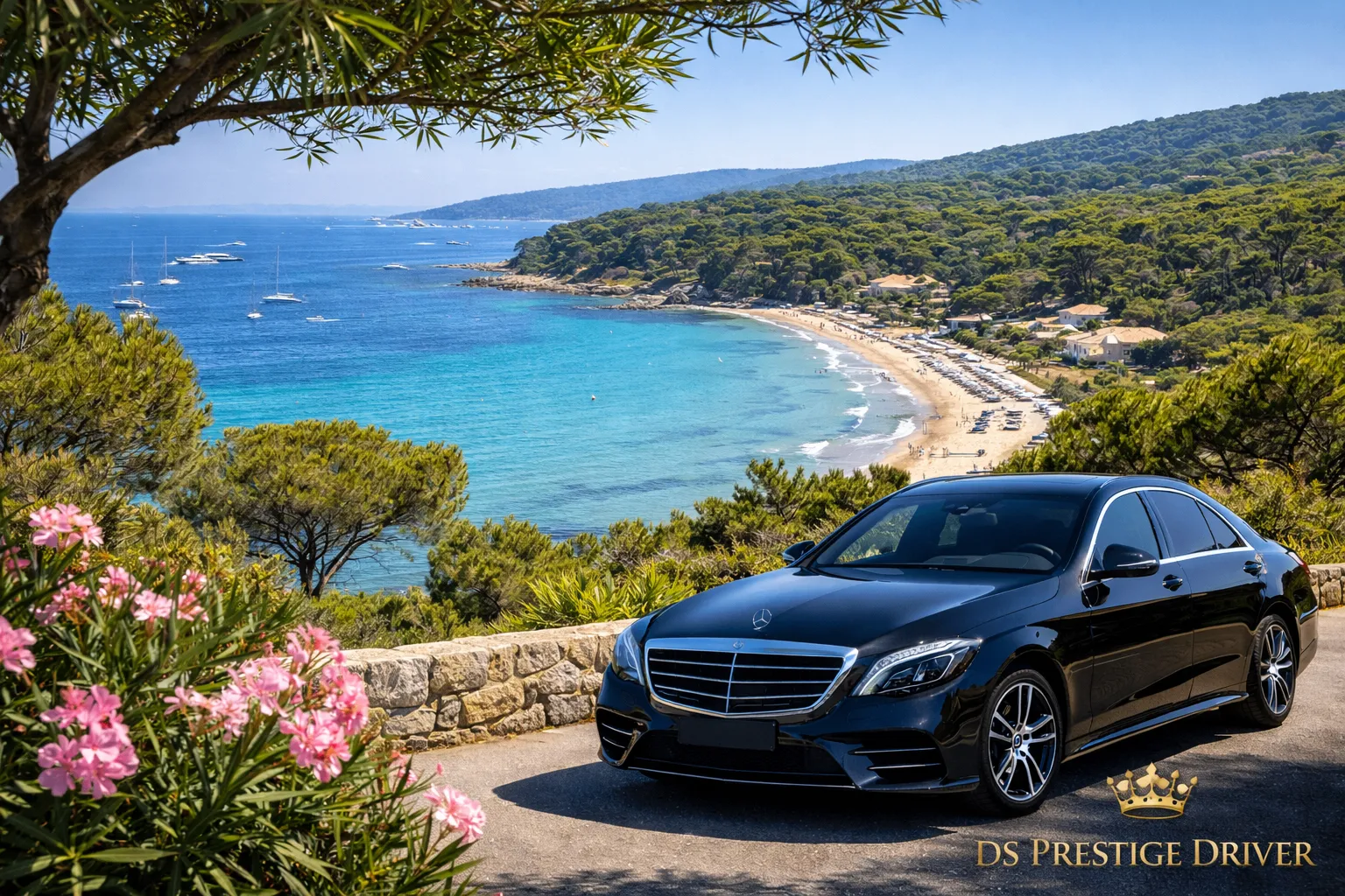 chauffeur privé VTC DS Prestige Driver à La Croix-Valmer vue sur la plage de Gigaro dans le Golfe de Saint-Tropez