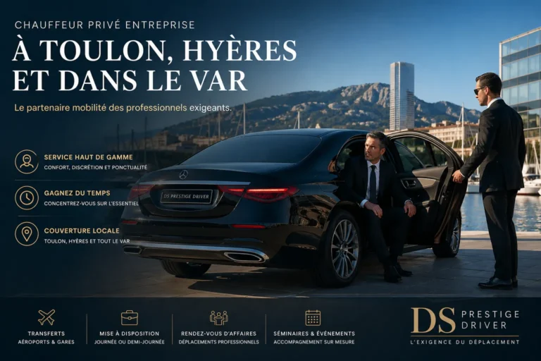 Chauffeur privé professionnel avec berline haut de gamme à Toulon et Hyères dans le Var, service VTC entreprise DS Prestige Driver