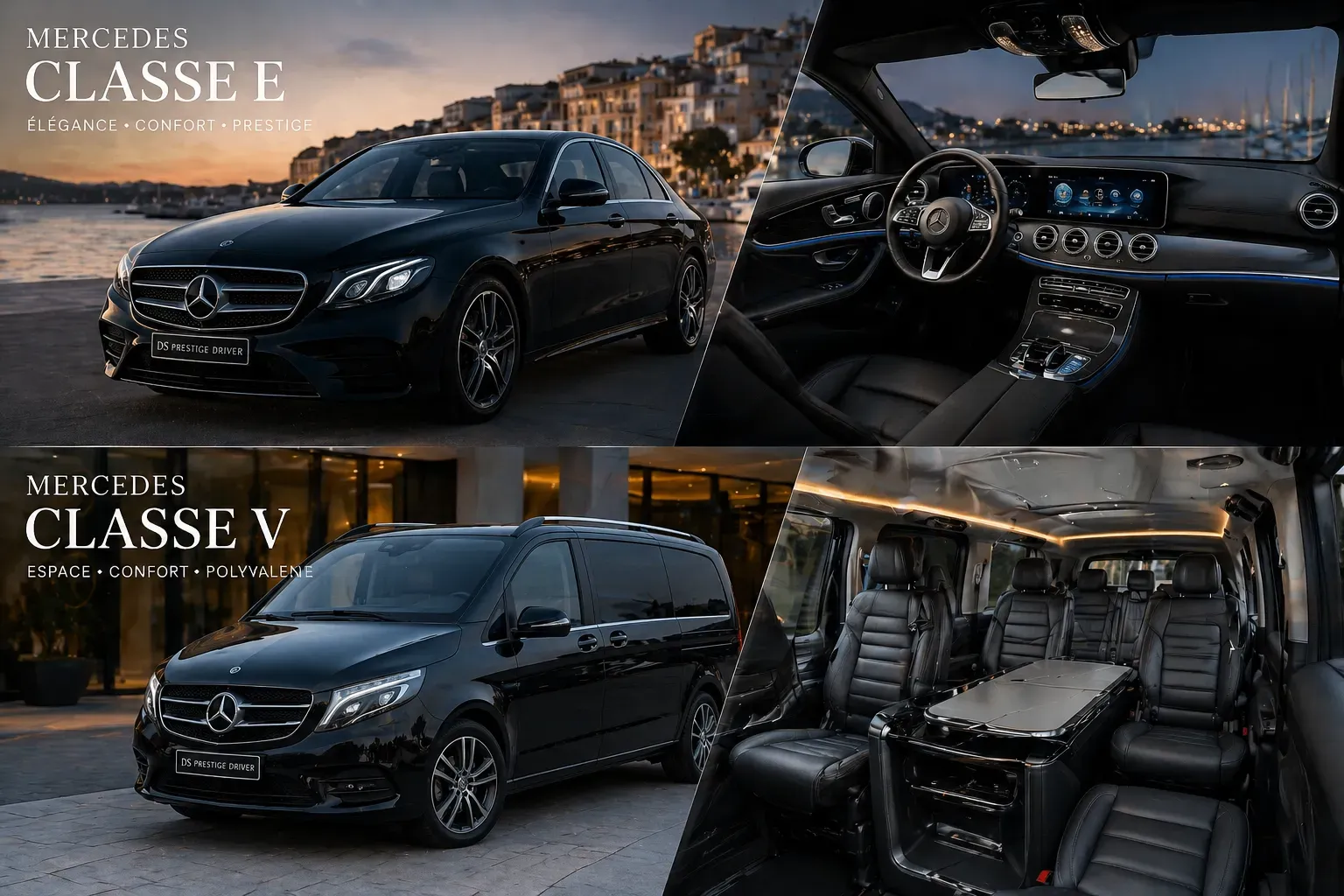Berline et van de luxe avec intérieur haut de gamme pour service de chauffeur privé professionnel