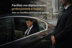 Chauffeur privé à Toulon transportant un client professionnel dans une voiture haut de gamme pour un déplacement business confortable et discret
